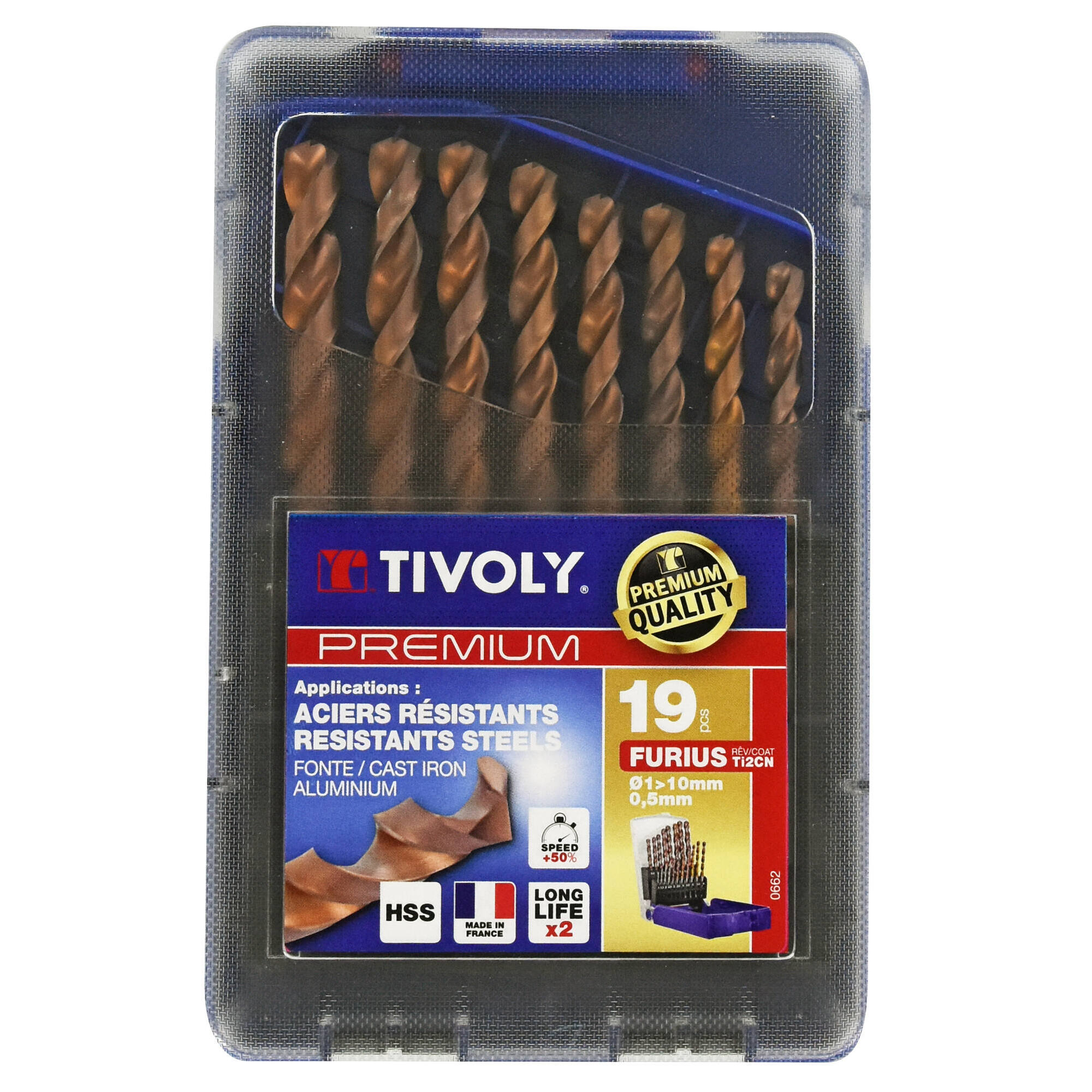 19 brocas para metal FURIUS HSS con recubrimiento FUSIO punta en cruz Ø 1 a 10 mm por 1/2 PREMIUM