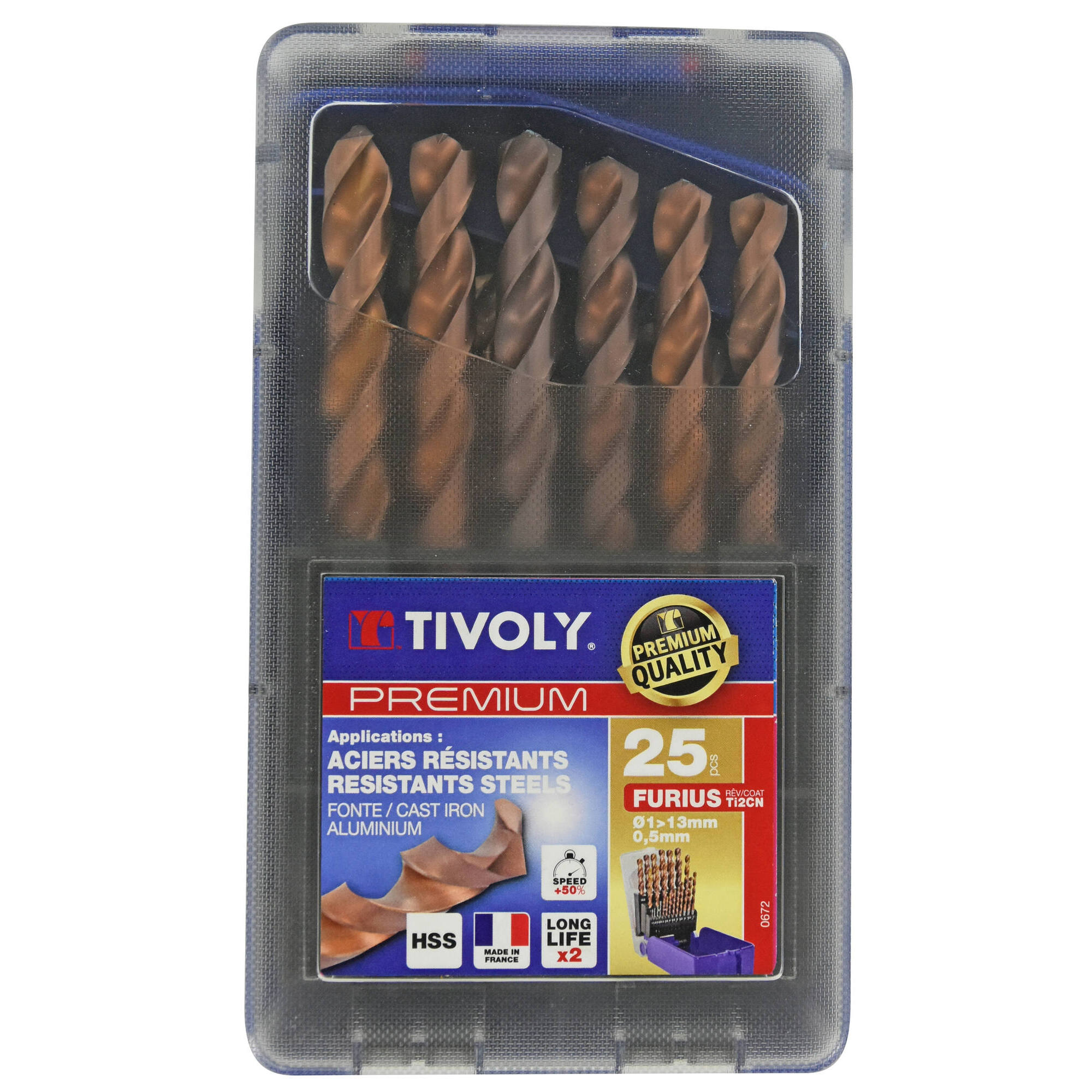 25 brocas para metal FURIUS HSS con recubrimiento FUSIO punta en cruz Ø 1 a 13 mm por 1/2 PREMIUM