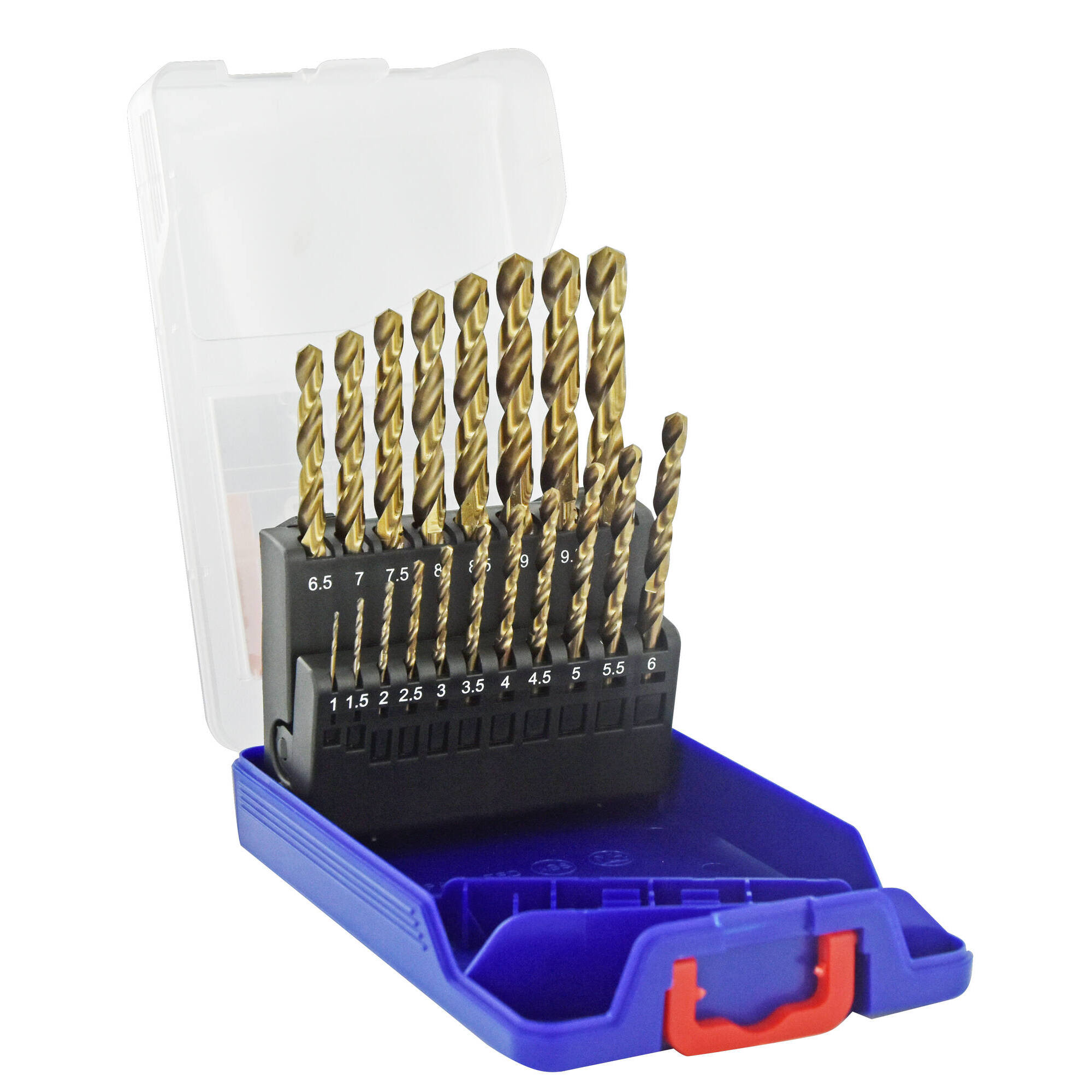 11455070015 - 19 brocas para metal HSS-E5 (cobalto 5 %) punta en cruz Ø 1 a 10 mm por 1/2