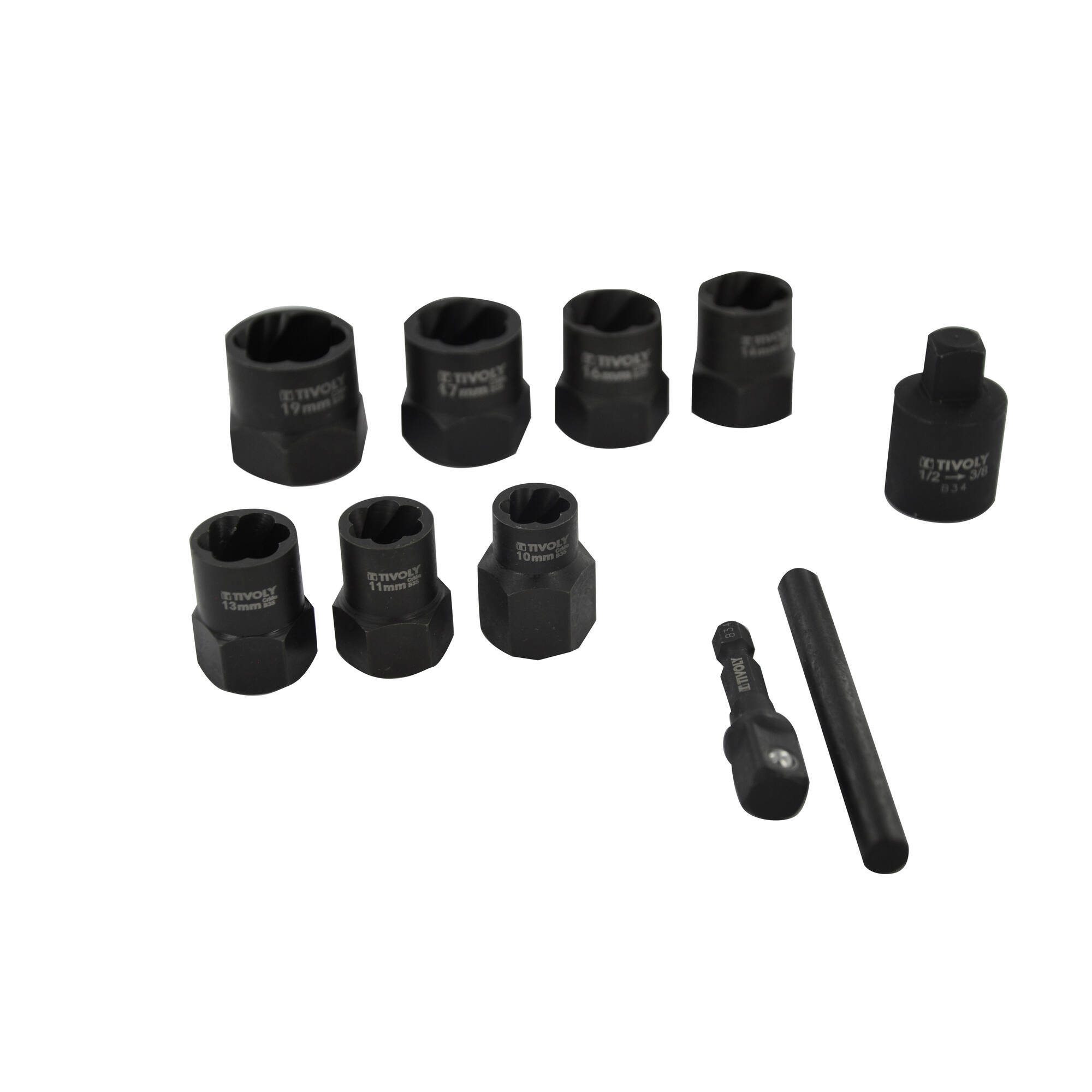 10 piezas -7 vasos de extracción 3/8" Ø 10 a 19 mm + accesorios -IMPACTO