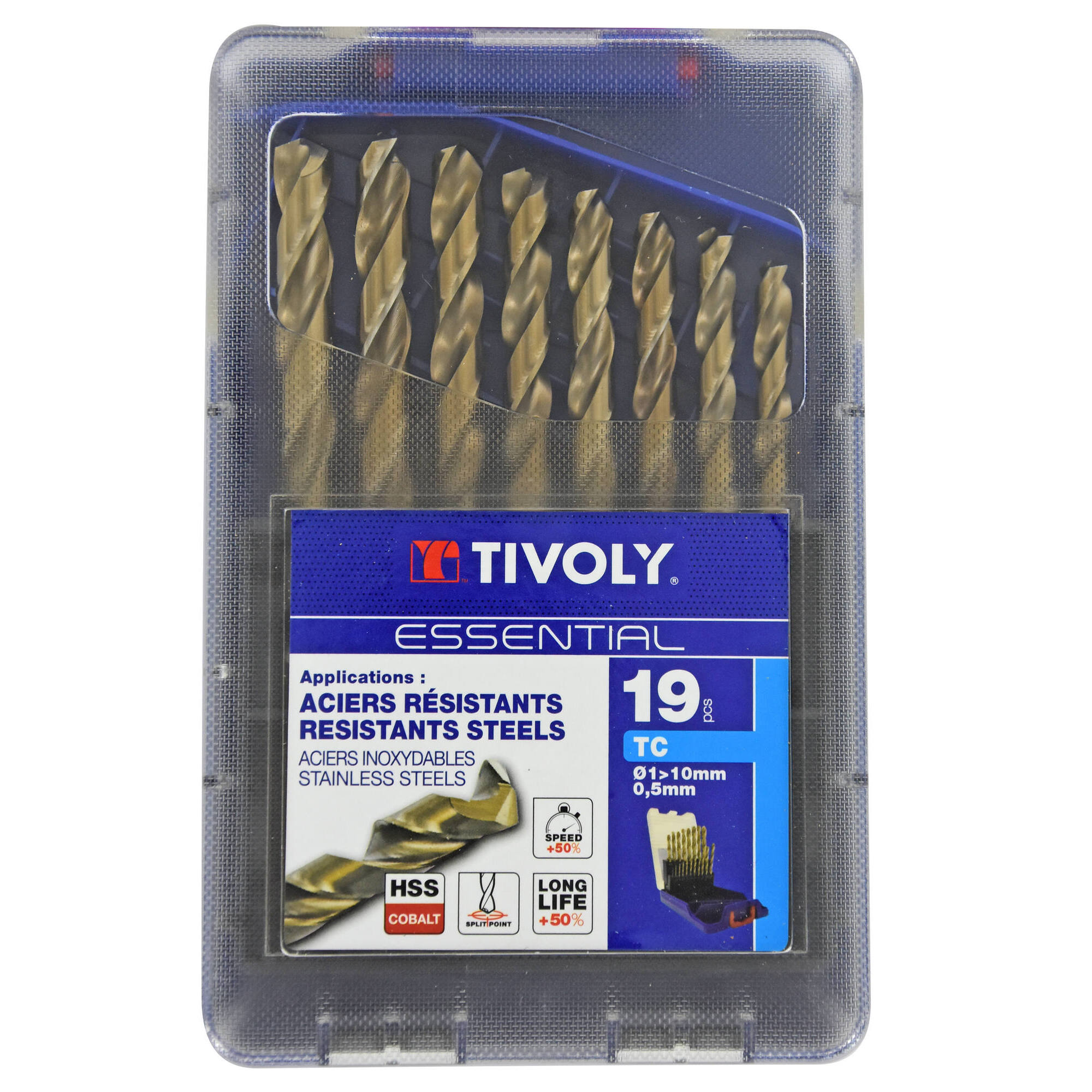 19 brocas para metal HSS-E5 (cobalto 5 %) punta en cruz Ø 1 a 10 mm por 1/2