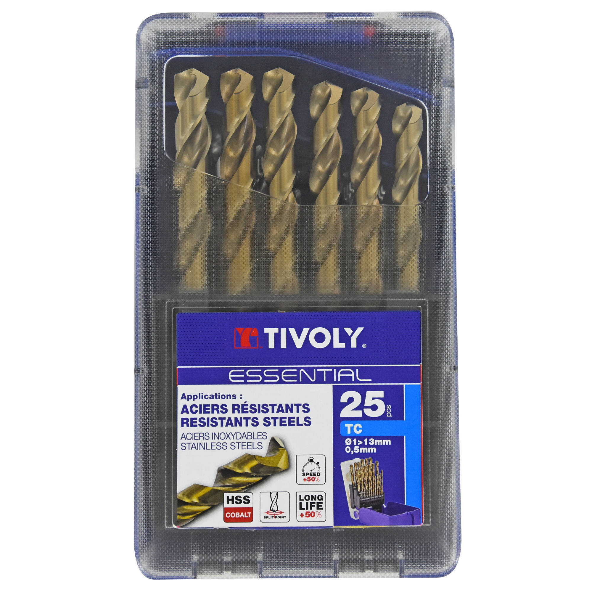 25 brocas para metal HSS-E5 (cobalto 5 %) punta en cruz Ø 1 a 13 mm por 1/2