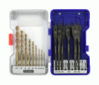 15 piezas -9 brocas de madera HSS speed point Ø 2 a 10 mm + 6 brocas de madera planas Ø 14 a 24 mm