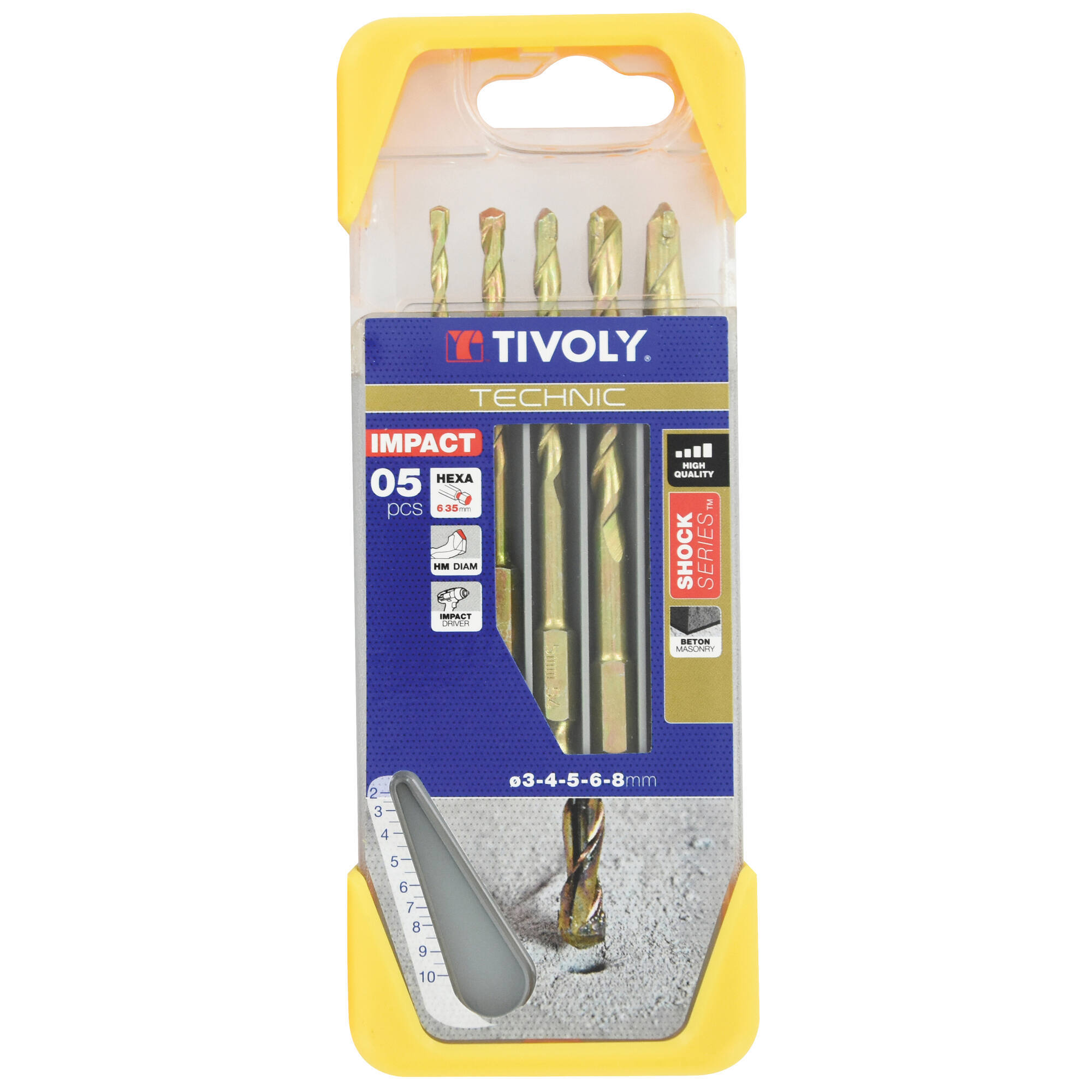 5 brocas para hormigón mango hexagonal shock serie Ø 3 a 8 mm