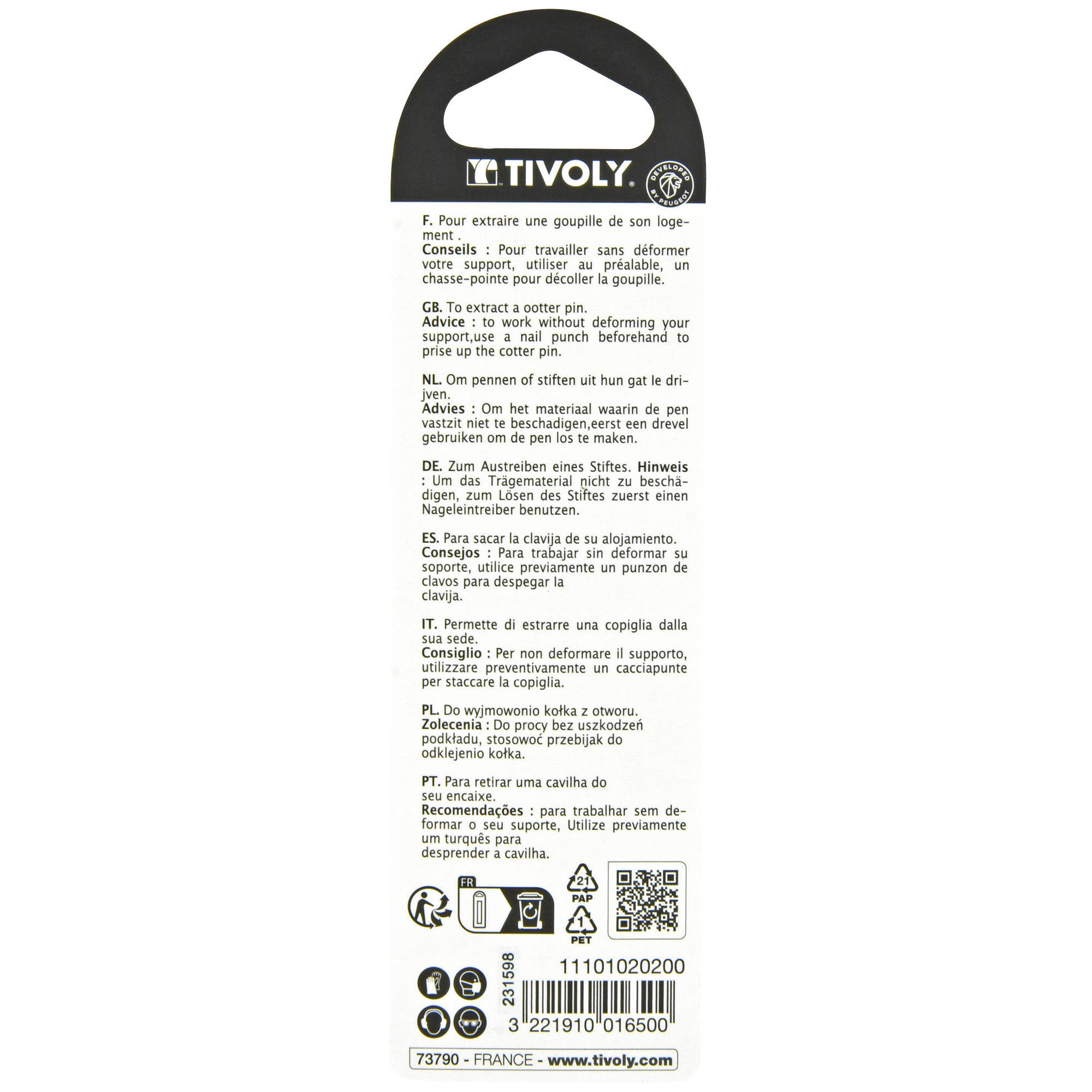 Botador de clavijas Ø2mm