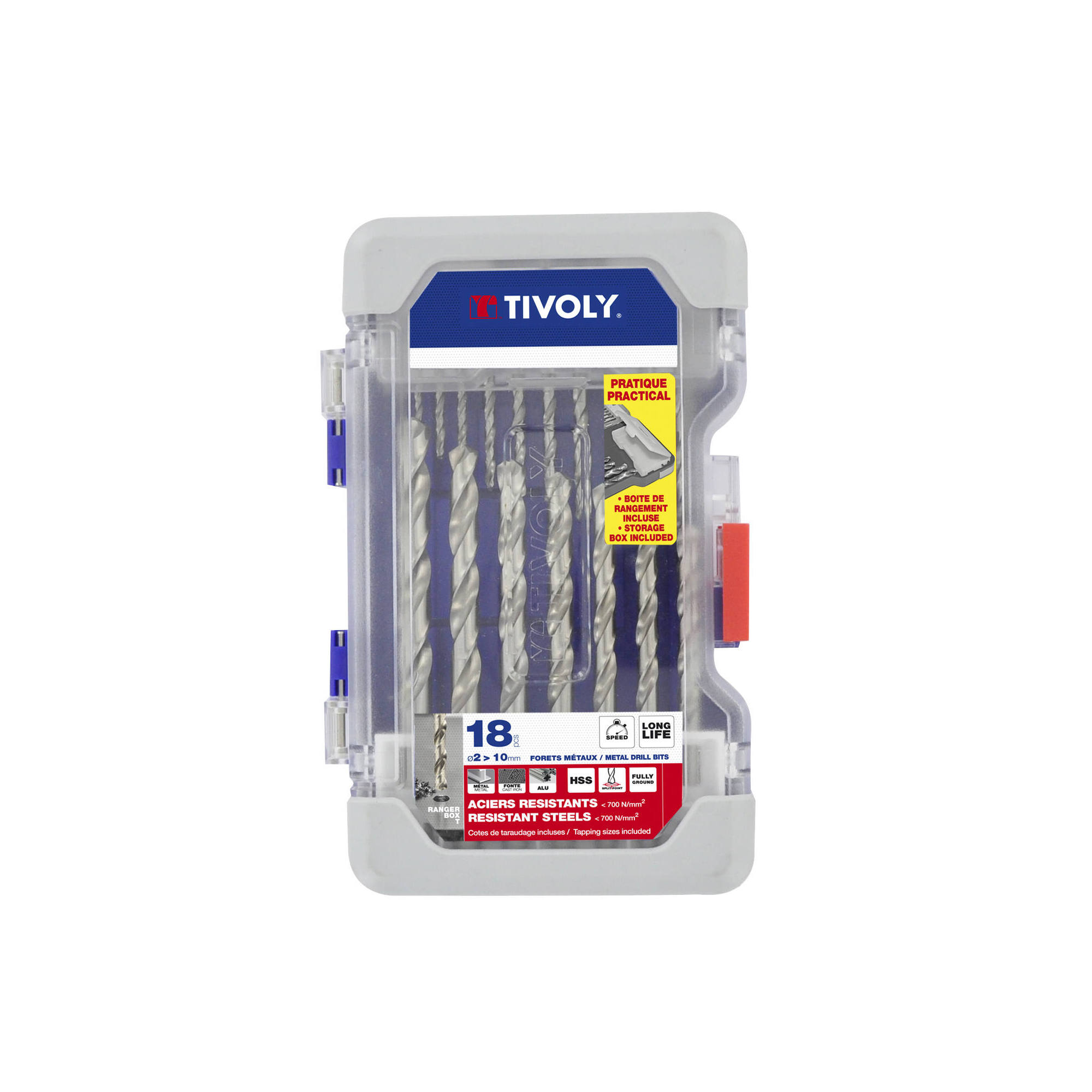 11452070001 - 18 brocas para metales HSS rectificadas, punta en cruz Ø 2 a 10 mm