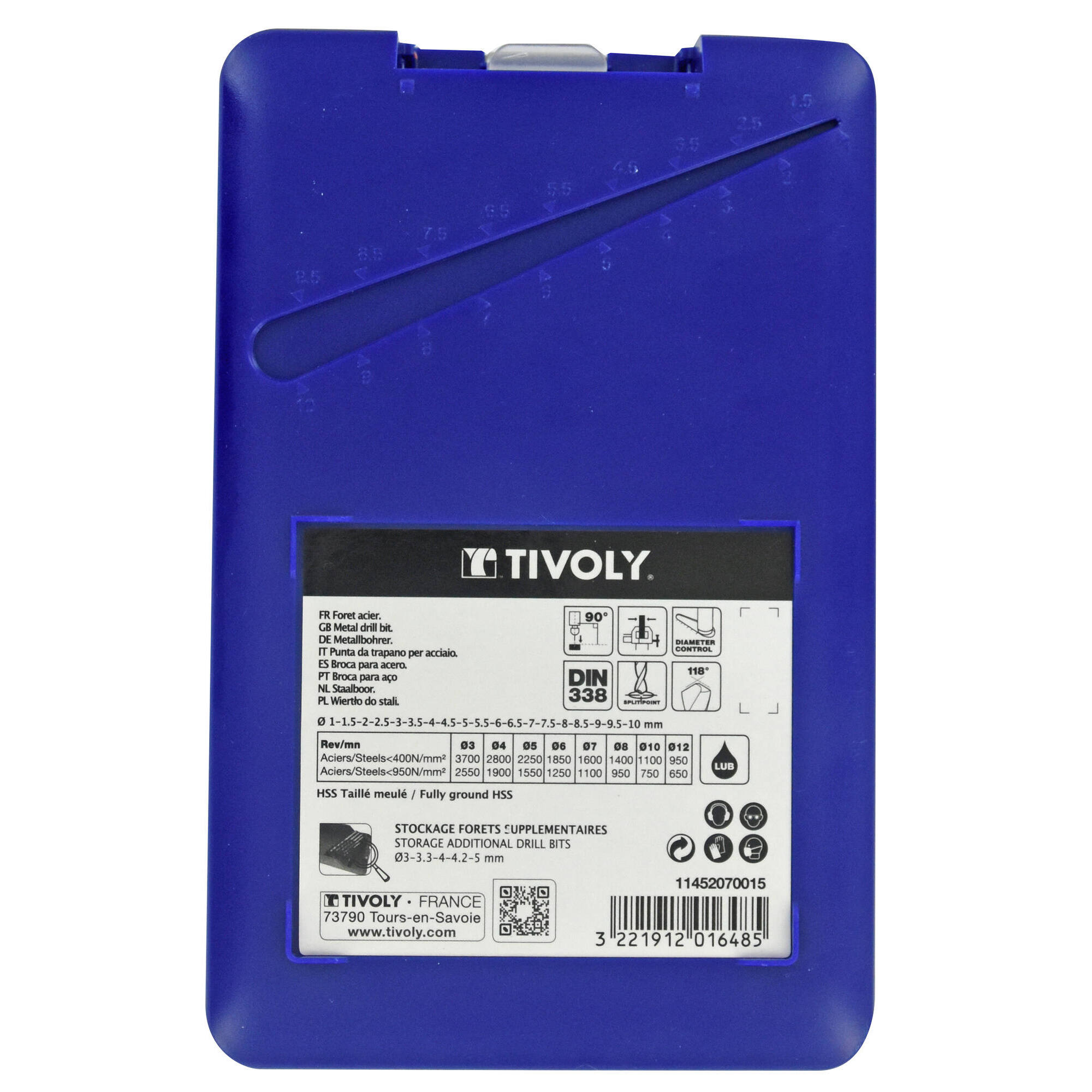 19 brocas para metal HSS rectificadas, punta en cruz Ø 1 a 10 mm por 0,5 mm