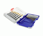 18 brocas para metal HSS STEAM rectificadas con recubrimiento TiN punta en cruz mango de 3 caras Ø 2 a 10 mm