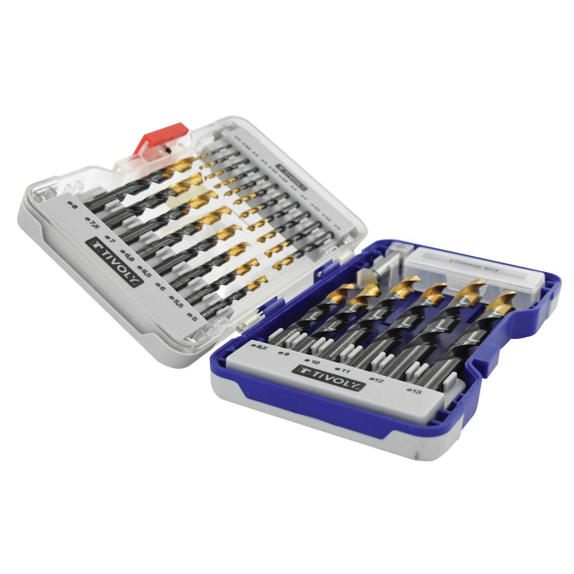 26 piezas -25 brocas HSS STEAM rectificadas con recubrimiento TiN punta en cruz mango de 3 caras Ø 2 a 13 mm + 1 fresa para avellanar HSS Ø 15 mm