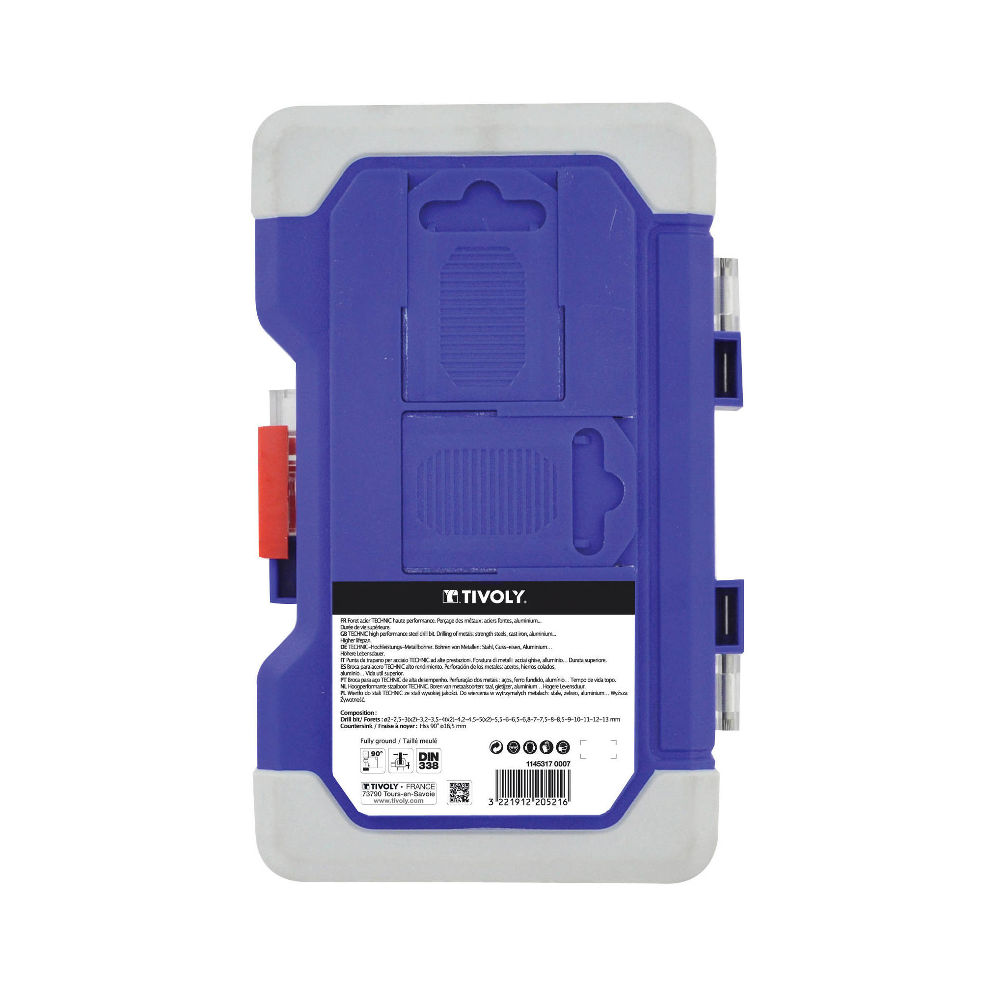 26 piezas -25 brocas HSS STEAM rectificadas con recubrimiento TiN punta en cruz mango de 3 caras Ø 2 a 13 mm + 1 fresa para avellanar HSS Ø 15 mm