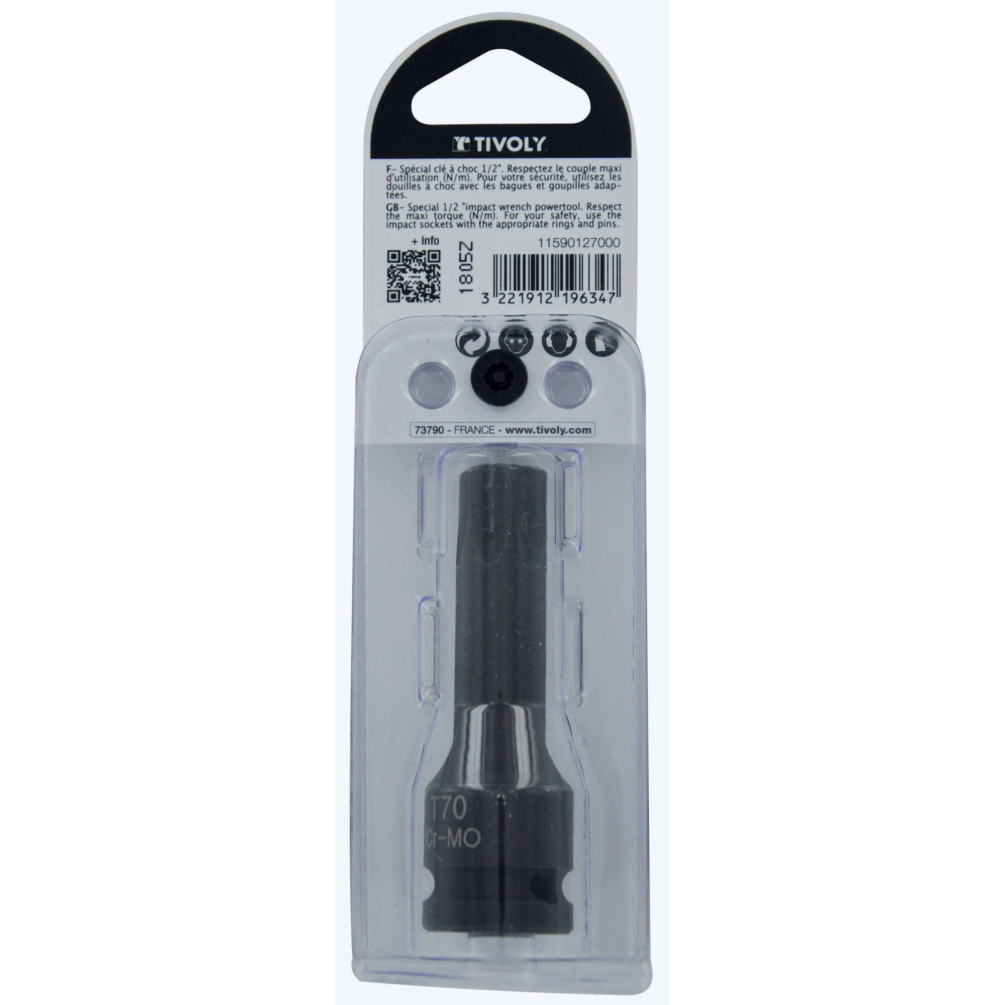 Casquillo de impacto H 1/2" -IMPACTO -Para tornillos Torx hembra (Blíster) N°: N55 / L: 78