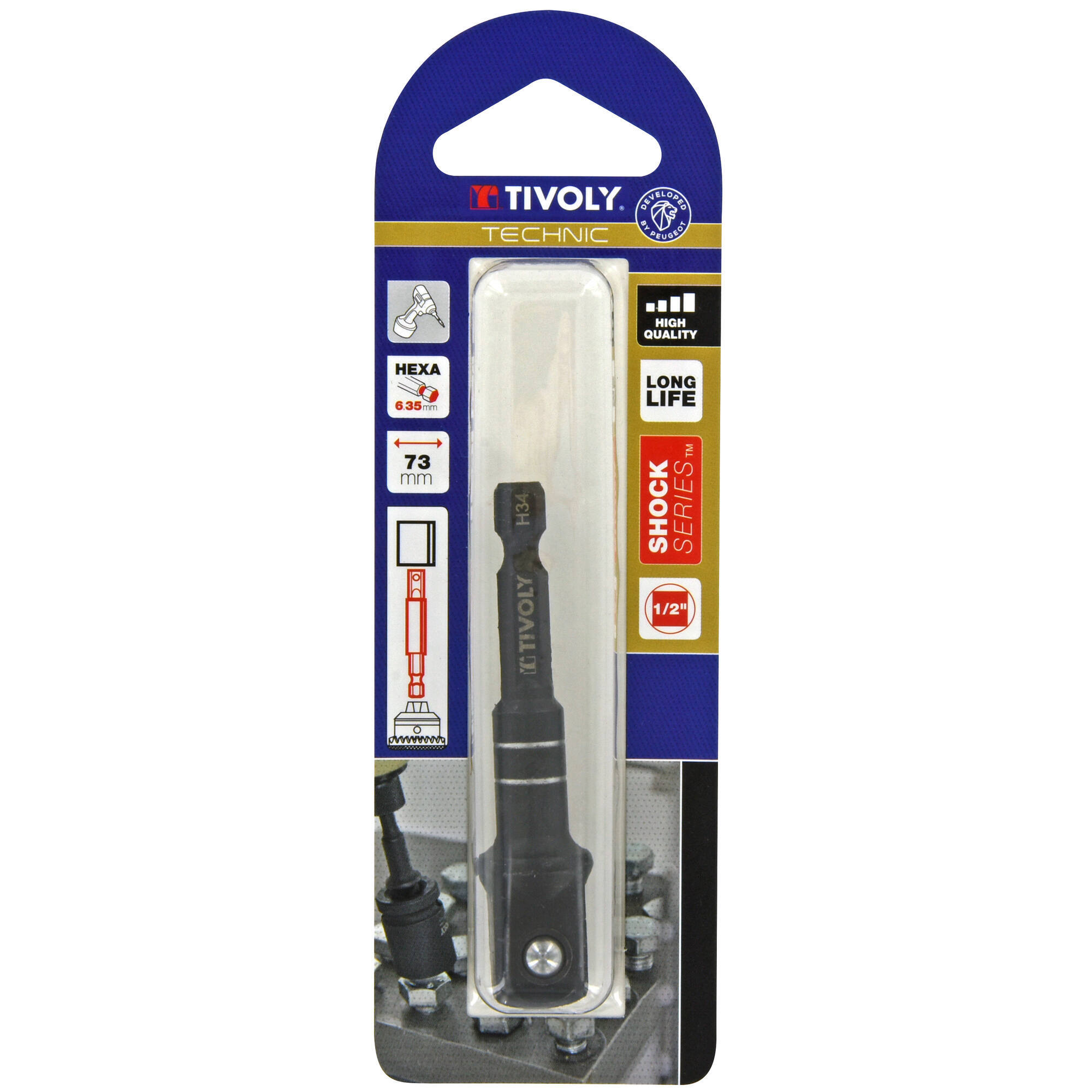 Porta-puntas para llave de impacto hexagonal 6,35 mm > M 1/2" -IMPACTO -Para llaves de vaso H 1/2"