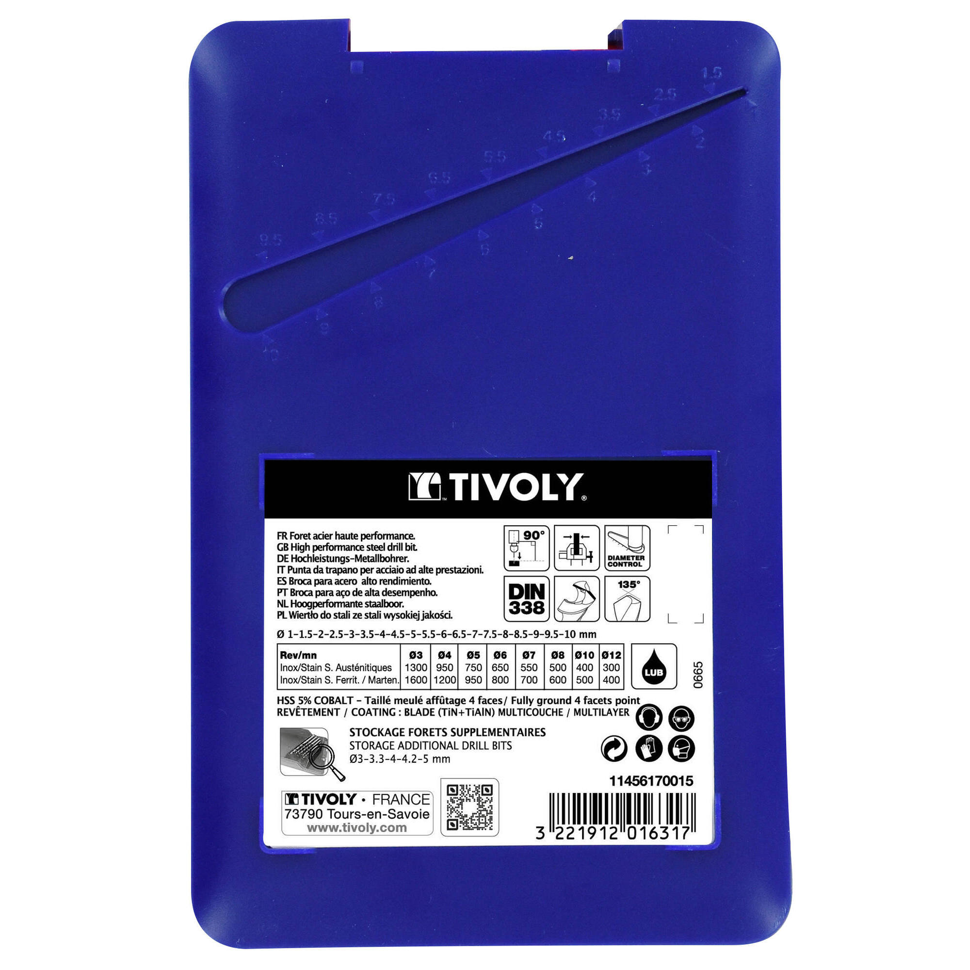 19 brocas para metal TBX HSSE5% cobalto con recubrimiento Blade 4 caras Ø 1 a 10 mm por 1/2 PREMIUM