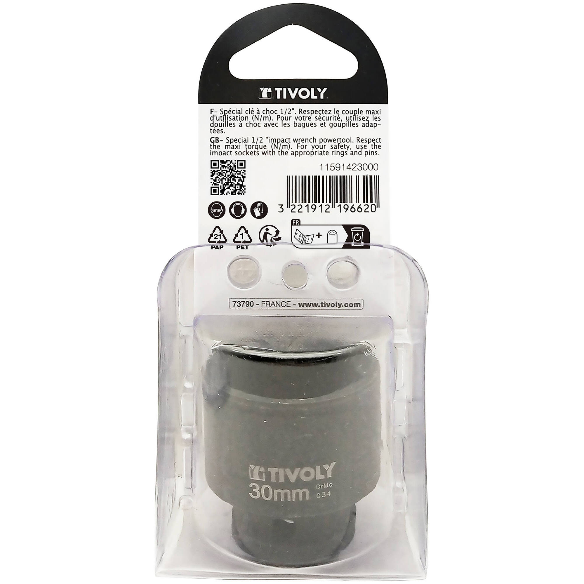 Casquillo de impacto H 1/2" -IMPACTO -Para tornillos hexagonales macho (Estuche blíster) N°: N30 / L: 42