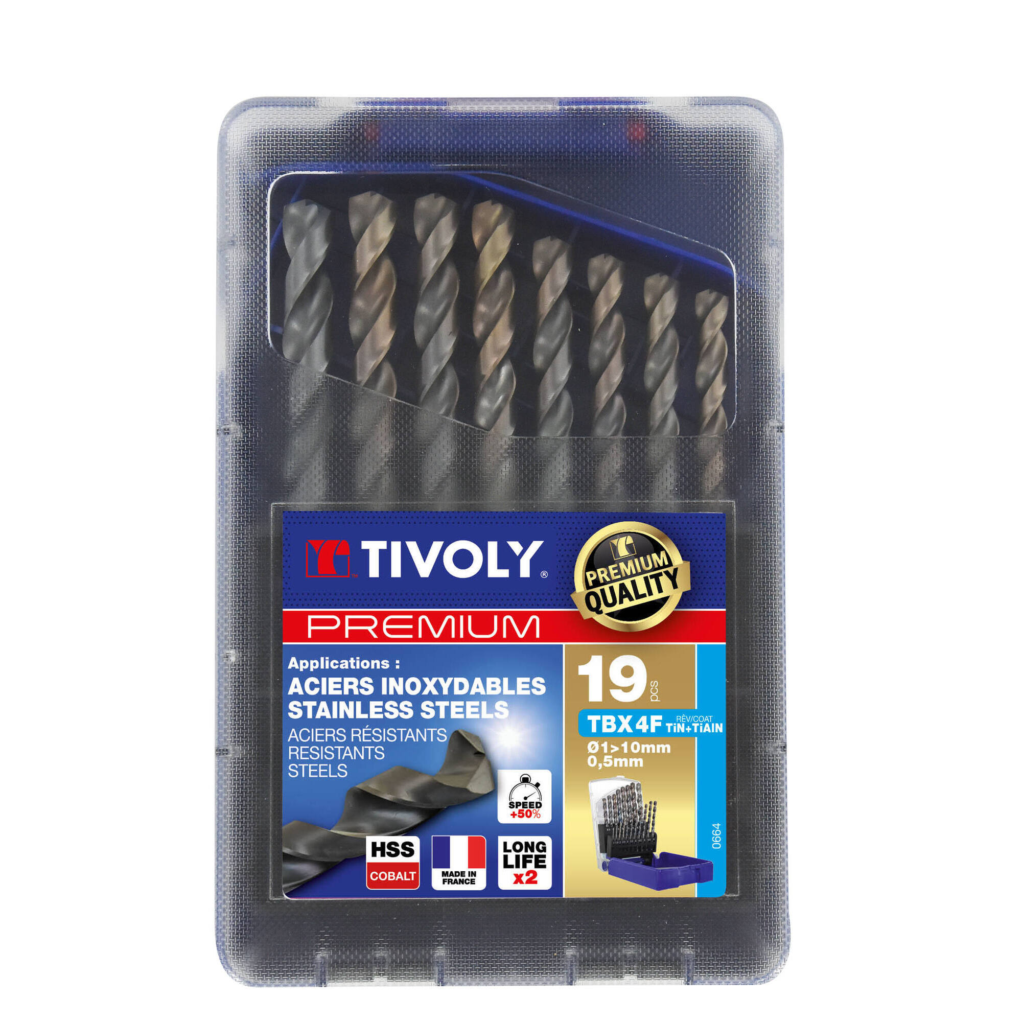 19 brocas para metal TBX HSSE5% cobalto con recubrimiento Blade 4 caras Ø 1 a 10 mm por 1/2 PREMIUM