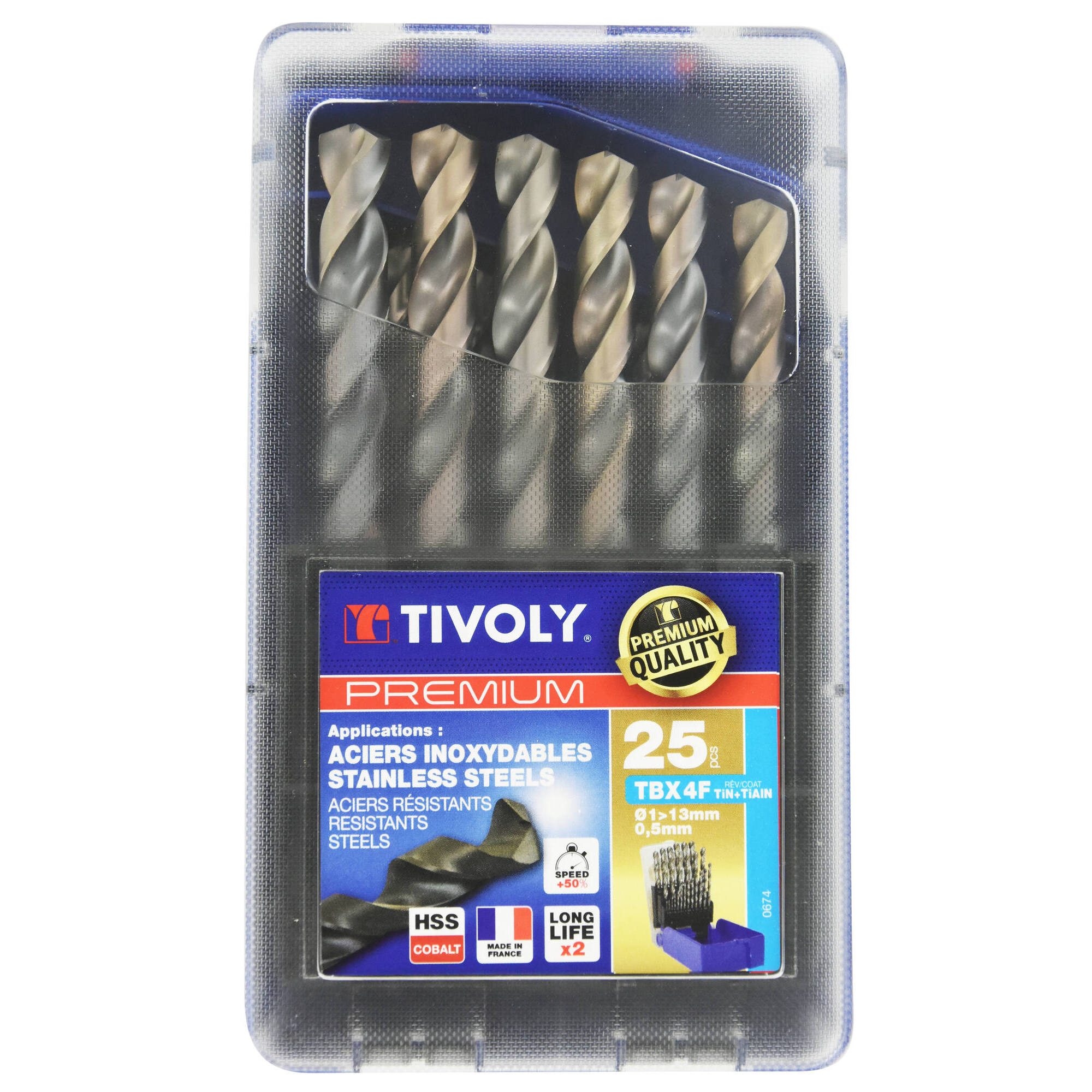 25 brocas para metal TBX HSSE5% cobalto con recubrimiento Blade 4 caras Ø 1 a 13 mm por 1/2 PREMIUM