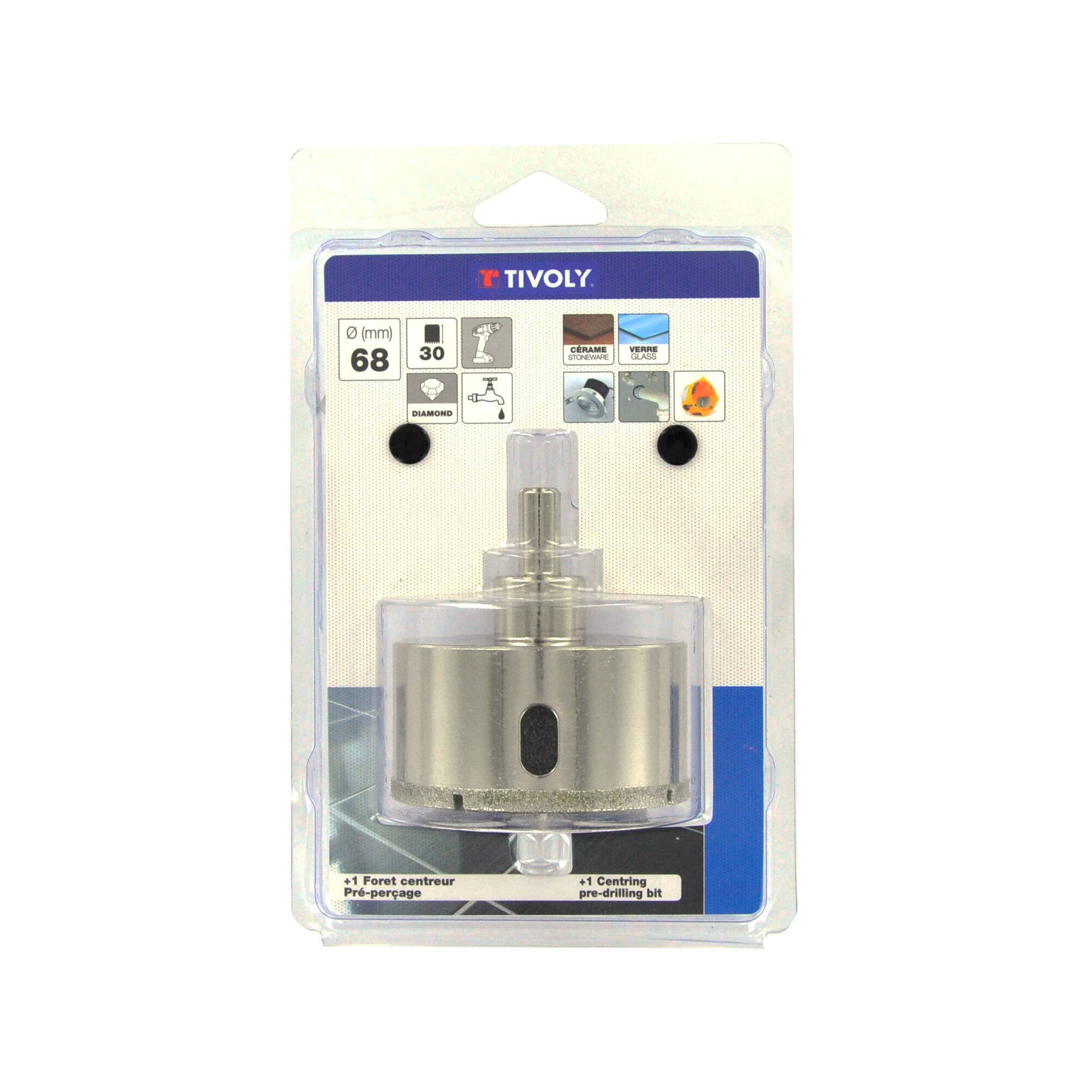 Ø: 68 / Sierra corona diamante corte con refrigeración (Estuche blíster) / H: 30