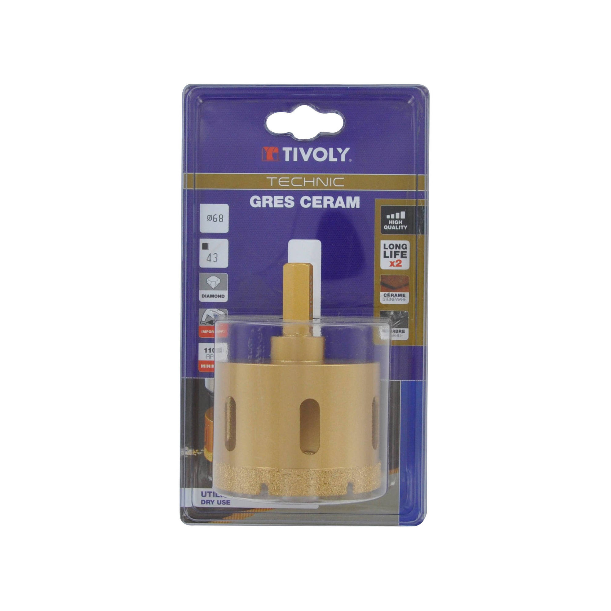 Ø: 68 / Sierra corona diamante corte en seco (Estuche blíster) / H: 43