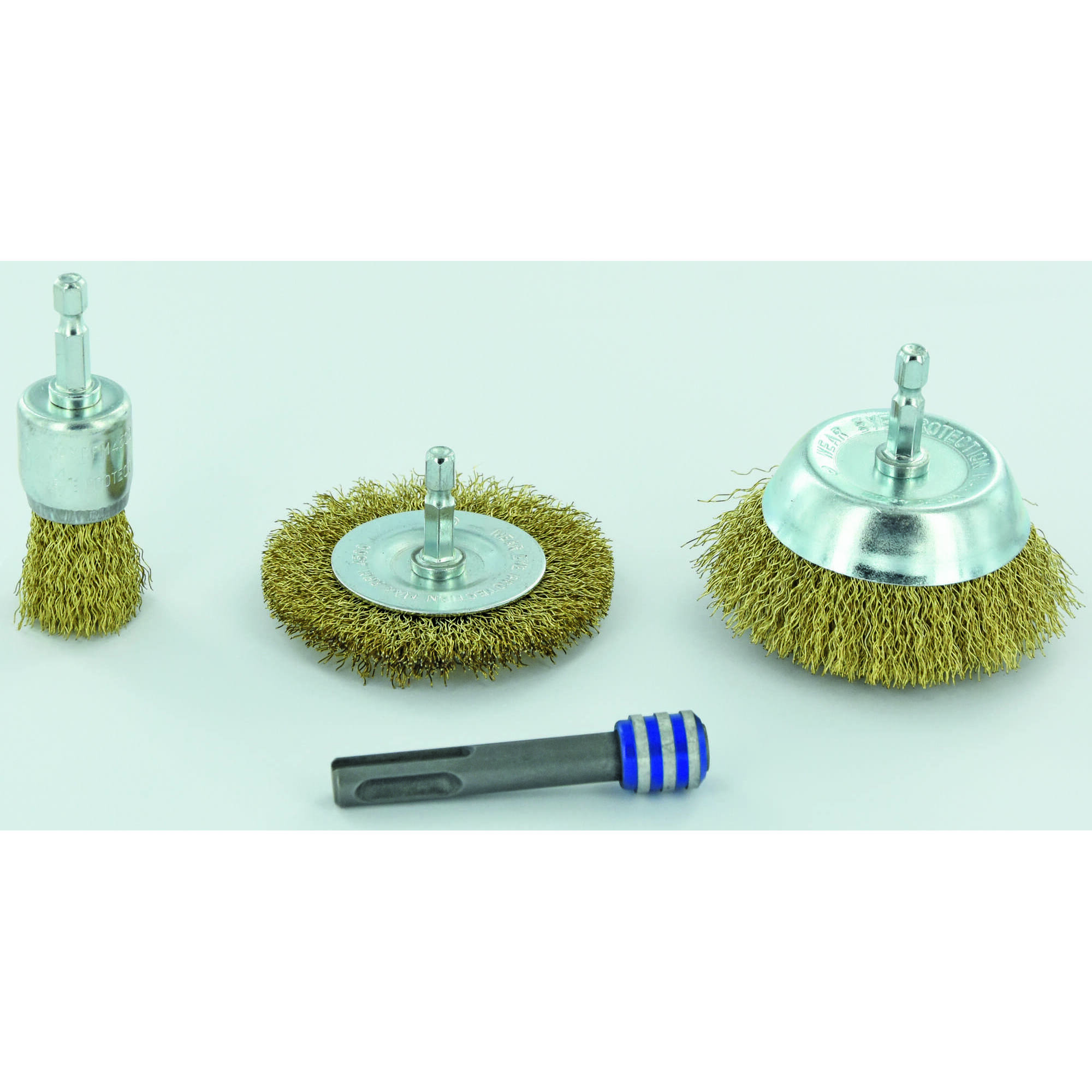 4 piezas: 3 cepillos para madera + 1 adaptador SDS+