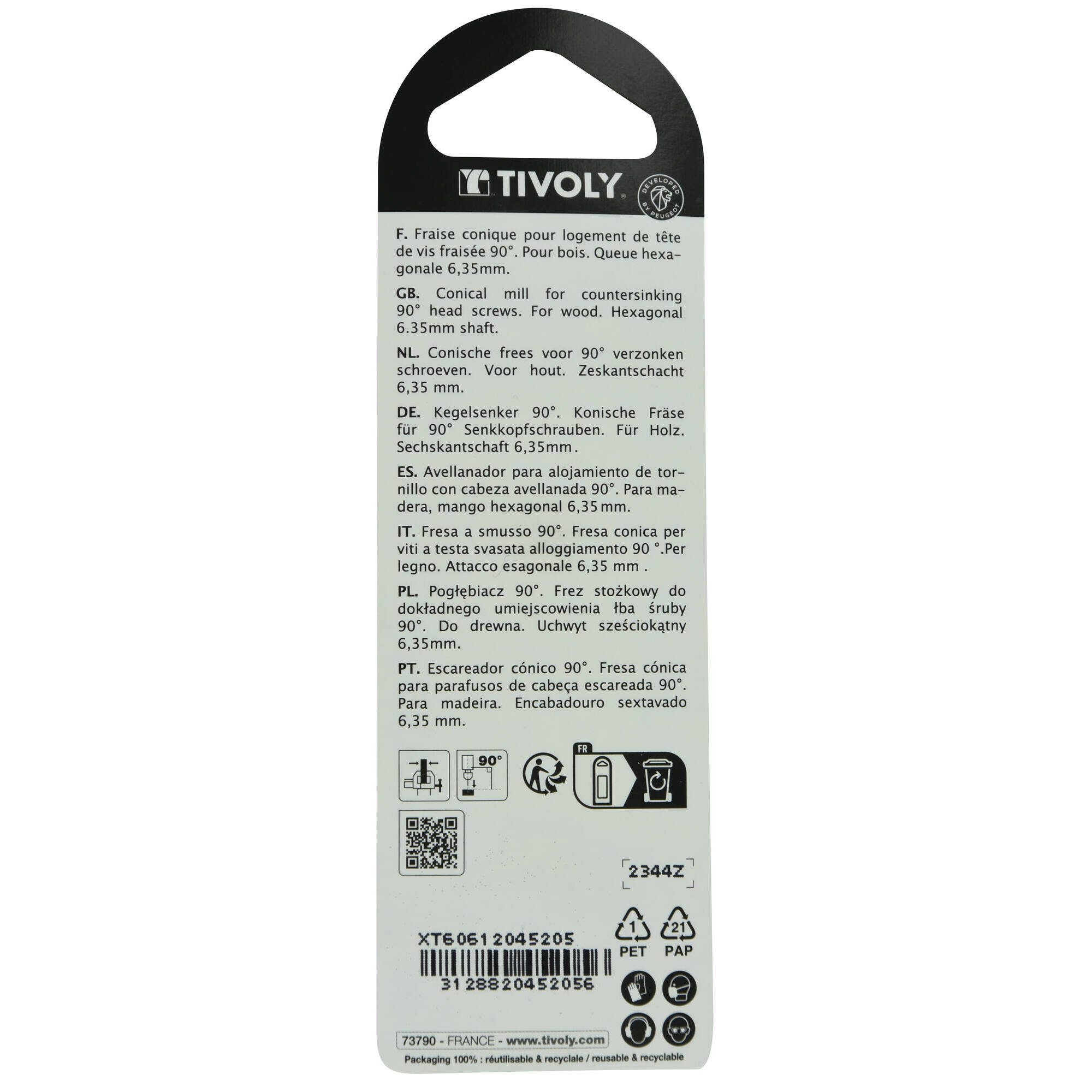 Avellanador al carbono a 90º -Mango hexagonal -Especial madera (Blíster) / Ø: 19 / L: 50