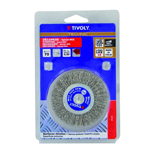 Cepillo CIRCULAR -Alambre de acero inoxidable -Decapado de acero inoxidable (Estuche blíster) / Ø: 70 / 0.3