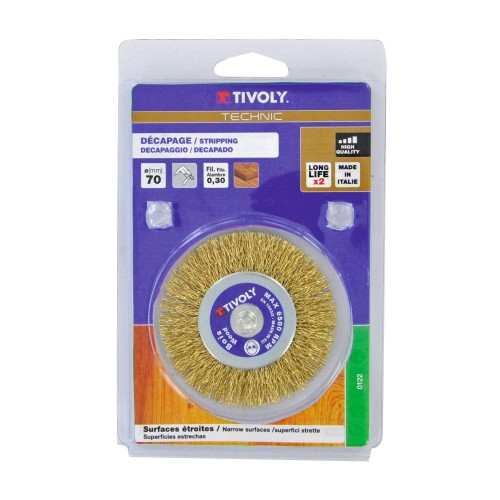 Cepillo CIRCULAR -Alambre de acero latonado -Decapado de madera, cobre y latón (Estuche blíster) / Ø: 70 / 0.3