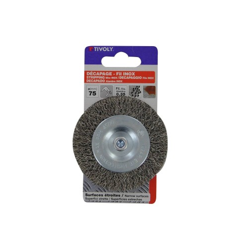 Cepillo CIRCULAR -Alambre de acero inoxidable -Decapado de acero inoxidable (Cartoncillo colgante) / Ø: 75 / 0.35