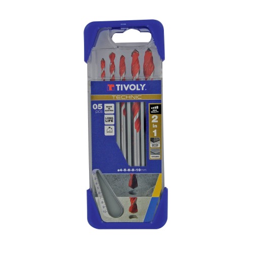 5 brocas 2 en 1 hormigón y azulejos Ø 4 a 10 mm