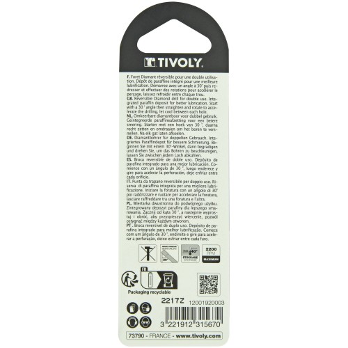 Ø: 8/8 / Broca REVERSIBLE diamantada corte en seco -Mango hexagonal (Blíster) / L: