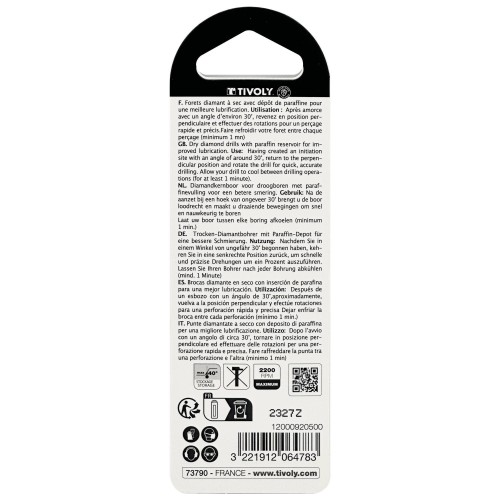 Ø: 5 / Broca diamantada taladrado en seco -Mango hexagonal (Blíster) / L: 65
