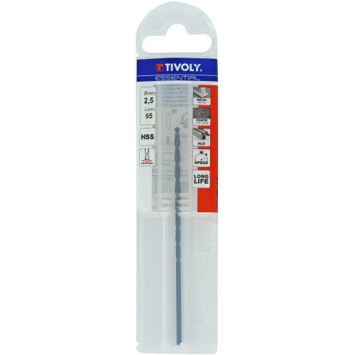 Ø: 2.5 / L: 95 / Broca para metal HSS -Tratamiento STEAM -DIN340 -h8 -Serie larga -Afilado split Point (Funda plástico)