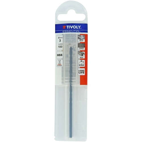 Ø: 3 / L: 100 / Broca para metal HSS -Tratamiento STEAM -DIN340 -h8 -Serie larga -Afilado split Point (Funda plástico)