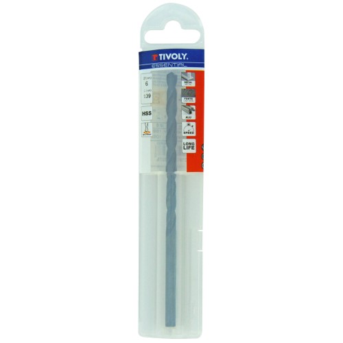 Ø: 6 / L: 139 / Broca para metal HSS -Tratamiento STEAM -DIN340 -h8 -Serie larga -Afilado split Point (Funda plástico)