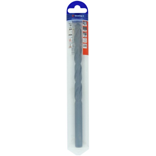 Ø: 12 / L: 205 / Broca para metal HSS -Tratamiento STEAM -DIN340 -h8 -Serie larga -Afilado split Point (Funda plástico)