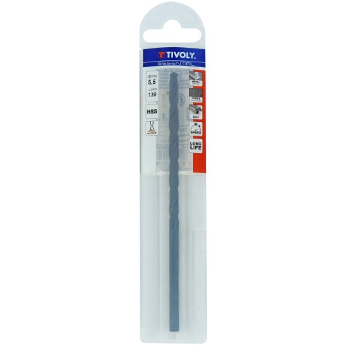 Ø: 5.5 / L: 139 / Broca para metal HSS -Tratamiento STEAM -DIN340 -h8 -Serie larga -Afilado split Point (Funda plástico)