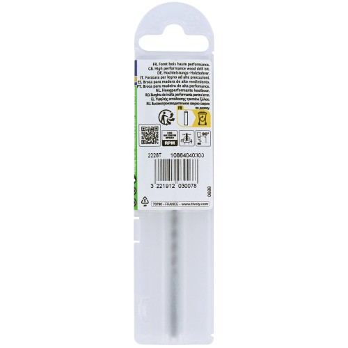 Ø: 3 / Broca para madera HSS -Afilado Speed point -Mango cilíndrico -Graduada SLR (Funda plástico) / L: 61
