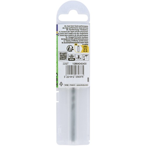 Ø: 4 / Broca para madera HSS -Afilado Speed point -Mango cilíndrico -Graduada SLR (Funda plástico) / L: 75