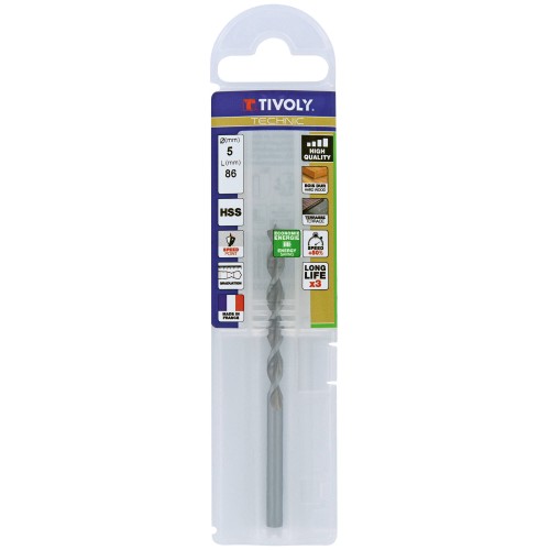 Ø: 5 / Broca para madera HSS -Afilado Speed point -Mango cilíndrico -Graduada SLR (Funda plástico) / L: 86