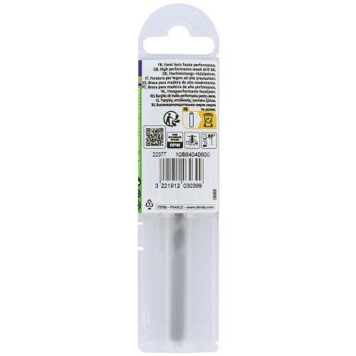 Ø: 6 / Broca para madera HSS -Afilado Speed point -Mango cilíndrico -Graduada SLR (Funda plástico) / L: 93