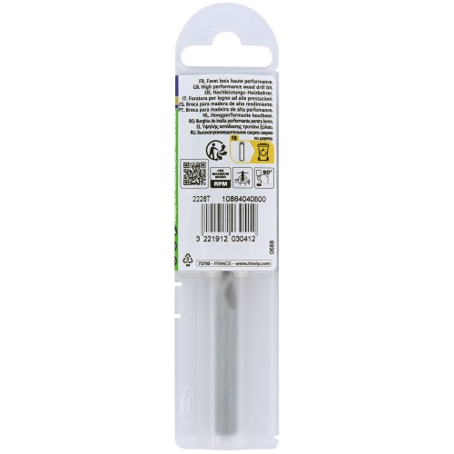 Ø: 8 / Broca para madera HSS -Afilado Speed point -Mango cilíndrico -Graduada SLR (Funda plástico) / L: 117