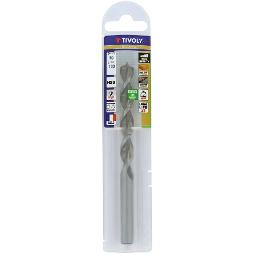 Ø: 10 / Broca para madera HSS -Afilado Speed point -Mango cilíndrico -Graduada SLR (Funda plástico) / L: 133