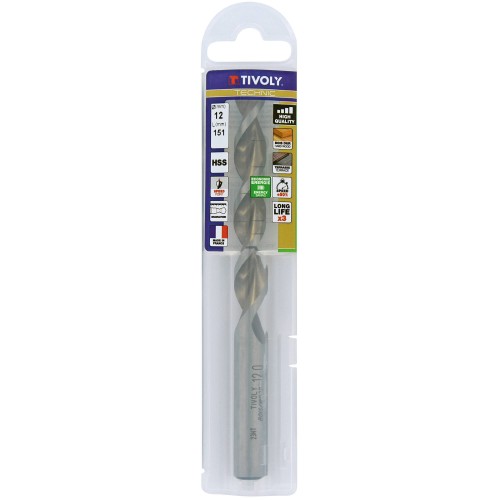 Ø: 12 / Broca para madera HSS -Afilado Speed point -Mango cilíndrico -Graduada SLR (Funda plástico) / L: 151
