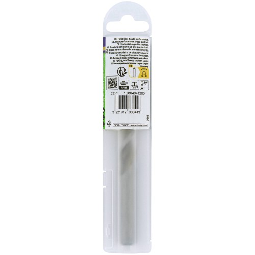 Ø: 12 / Broca para madera HSS -Afilado Speed point -Mango cilíndrico -Graduada SLR (Funda plástico) / L: 151