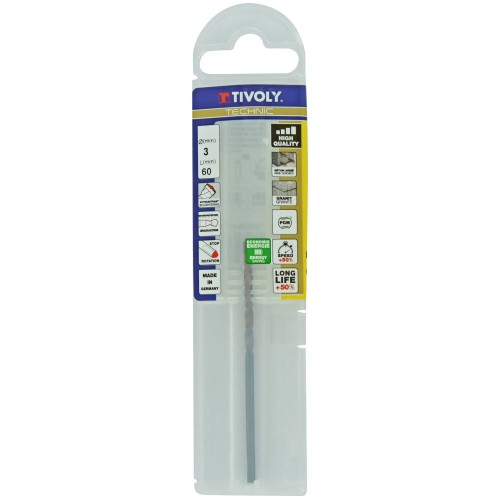 Ø: 3 / Broca para hormigón -Placa de Metal Duro con punta de centrado -Mango cilíndrico de 3 caras planas -Graduada SLR (Funda plástico) / L: 60