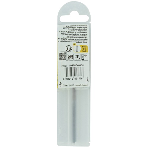 Ø: 4 / Broca para hormigón -Placa de Metal Duro con punta de centrado -Mango cilíndrico de 3 caras planas -Graduada SLR (Funda plástico) / L: 75