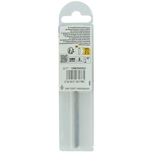 Ø: 5 / Broca para hormigón -Placa de Metal Duro con punta de centrado -Mango cilíndrico de 3 caras planas -Graduada SLR (Funda plástico) / L: 85