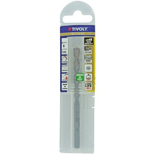 Ø: 6 / Broca para hormigón -Placa de Metal Duro con punta de centrado -Mango cilíndrico de 3 caras planas -Graduada SLR (Funda plástico) / L: 100