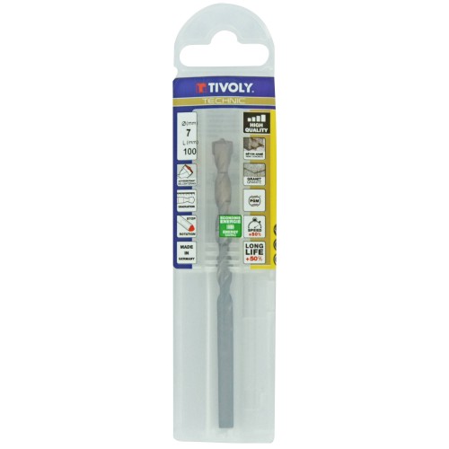 Ø: 7 / Broca para hormigón -Placa de Metal Duro con punta de centrado -Mango cilíndrico de 3 caras planas -Graduada SLR (Funda plástico) / L: 100