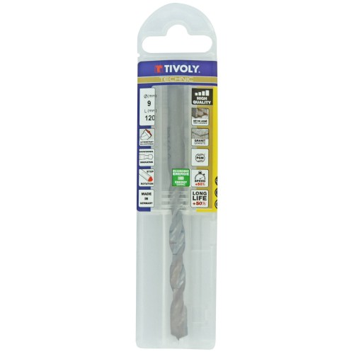 Ø: 9 / Broca para hormigón -Placa de Metal Duro con punta de centrado -Mango cilíndrico de 3 caras planas -Graduada SLR (Funda plástico) / L: 120