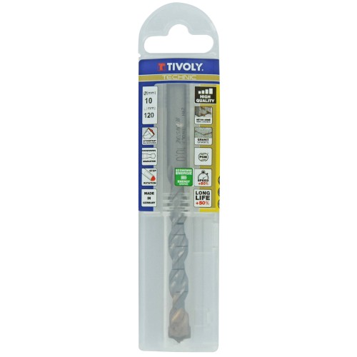 Ø: 10 / Broca para hormigón -Placa de Metal Duro con punta de centrado -Mango cilíndrico de 3 caras planas -Graduada SLR (Funda plástico) / L: 120